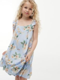 Kids' Floral Print Ruffle Dress — Sweet Blue 3
