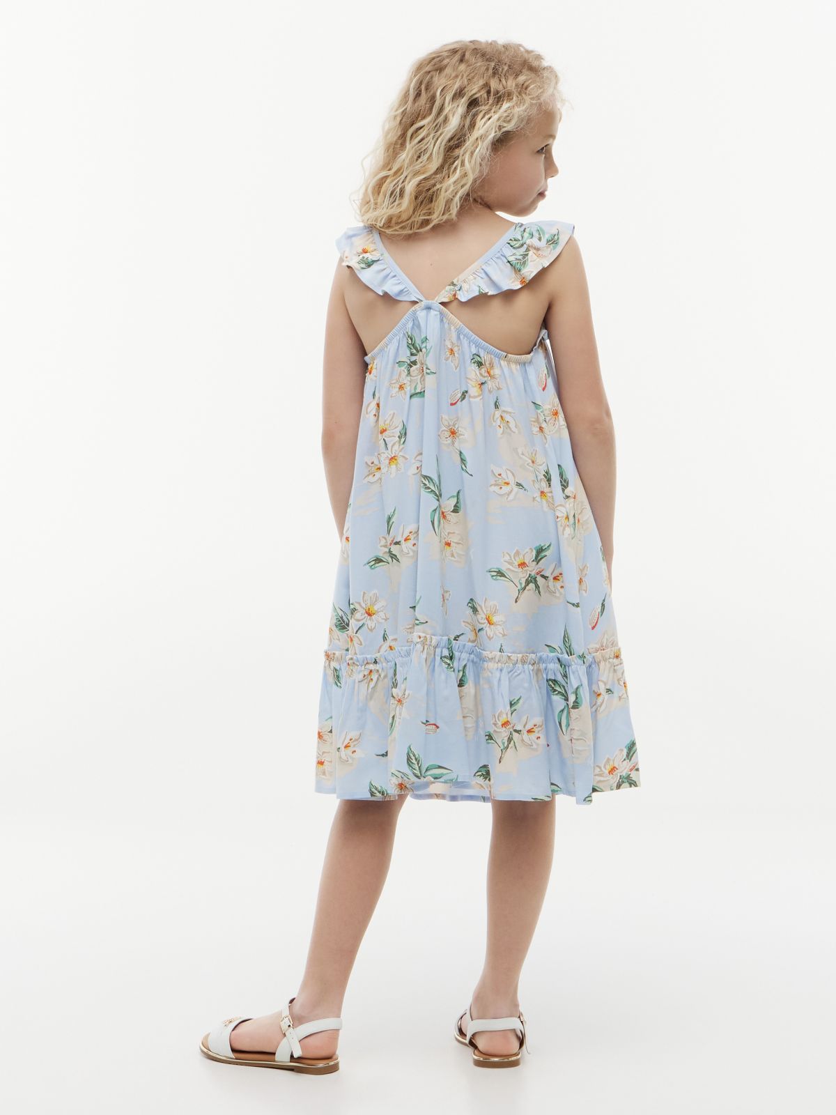 Kids' Floral Print Ruffle Dress — Sweet Blue