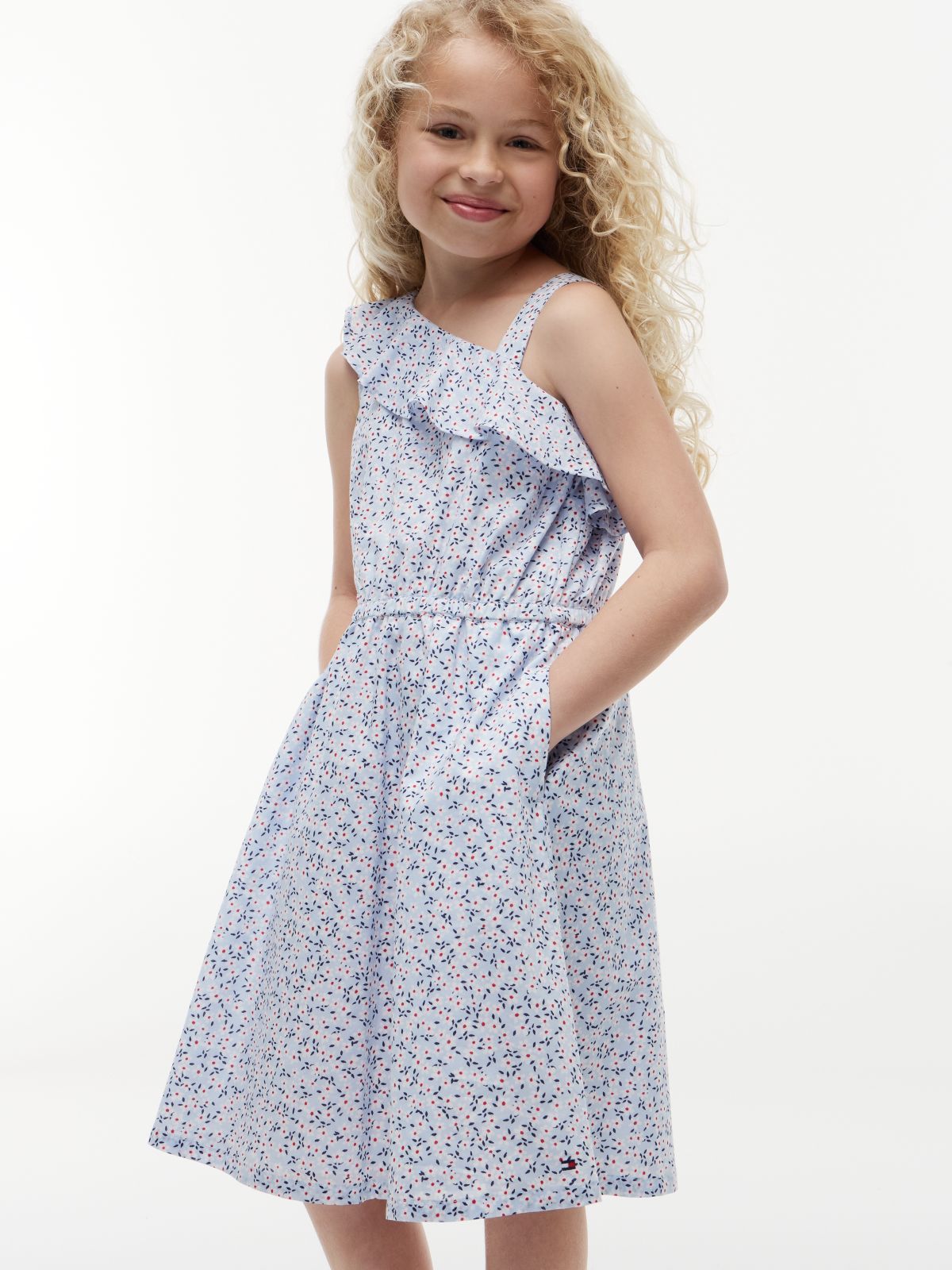 Kids' Floral Print Ruffle-Trim Dress — Sweet Blue