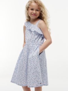 Kids' Floral Print Ruffle-Trim Dress — Sweet Blue 3