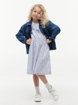 Kids' Floral Print Ruffle-Trim Dress, Sweet Blue