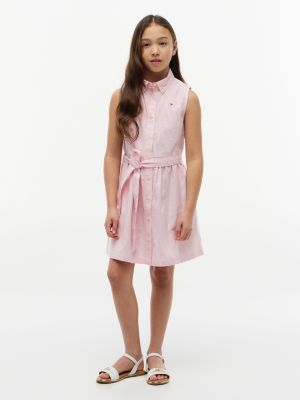 Kids' Sleeveless Belted Shirtdress, Garden Rose