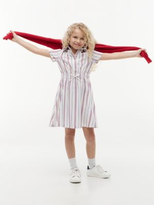 Kids' Stripe Shirtdress, Ecru