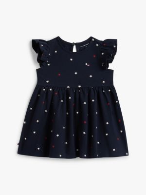 Babies' Star Print Flutter-Sleeve Dress, Navy Blue