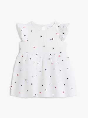 Babies' Star Print Flutter-Sleeve Dress, Optic White