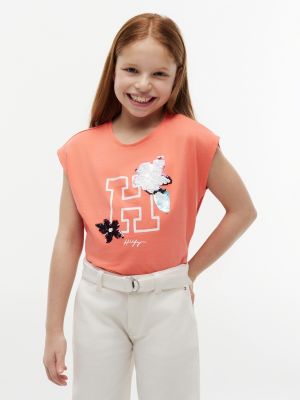 Kids' Flip Sequin Floral Logo T-Shirt, Island Punch