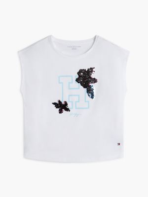 Детские футболки Tommy Hilfiger Kids' Flip Sequin Floral Logo T-Shirt — фото 5