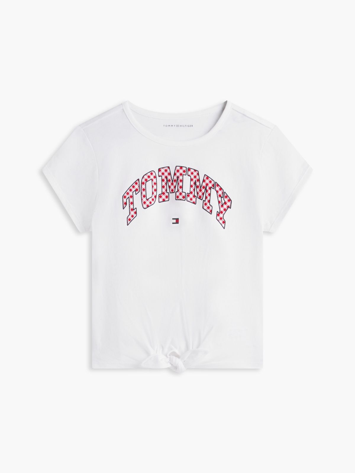 Kids' Gingham Logo Tie-Front T-Shirt — Optic White