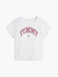Kids' Gingham Logo Tie-Front T-Shirt — Optic White 5
