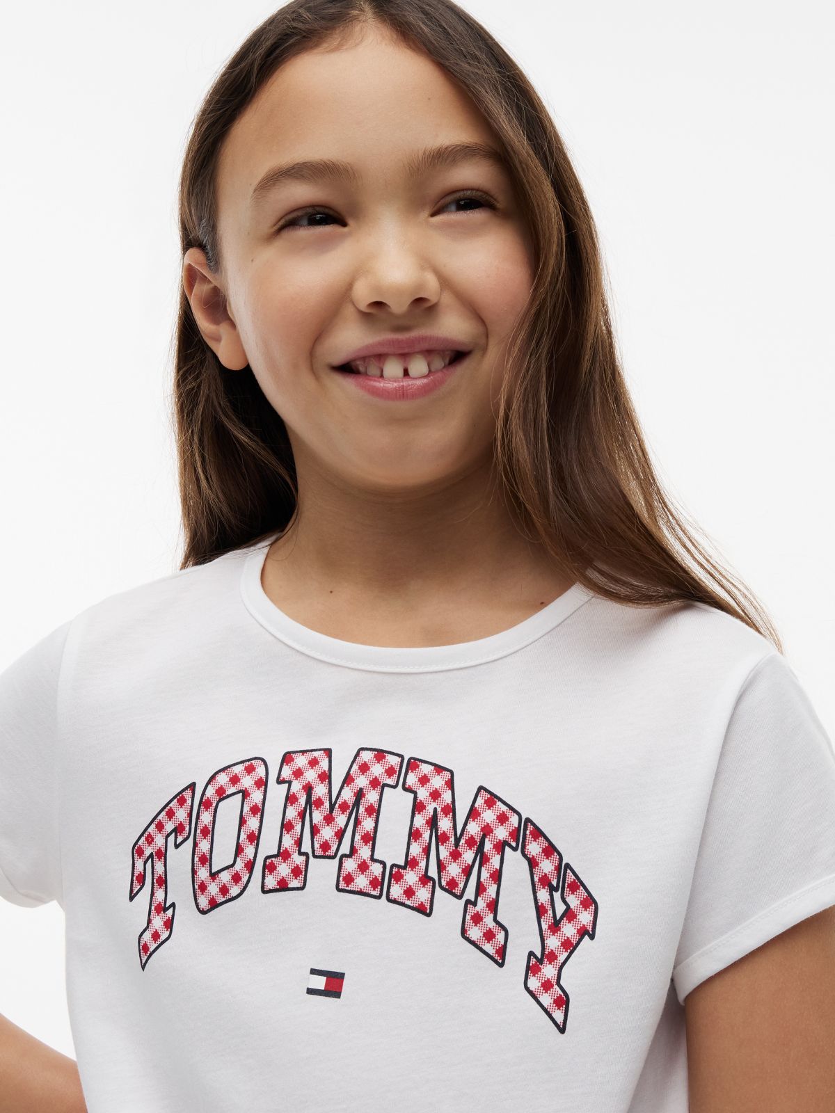 Kids' Gingham Logo Tie-Front T-Shirt — Optic White