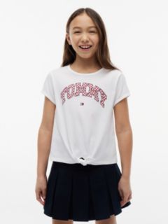 Kids' Gingham Logo Tie-Front T-Shirt — Optic White 1