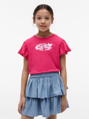 Kids' Foil Logo Flutter Sleeve T-Shirt, Jewel Pink