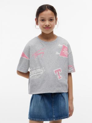 Kids' Allover Varsity Logo T-Shirt, Light Grey Heather