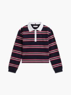 Kids' Striped Long-Sleeve Interlock Polo — Navy Blue Multi 5