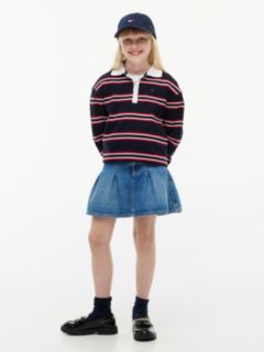 Kids' Striped Long-Sleeve Interlock Polo — Navy Blue Multi 2