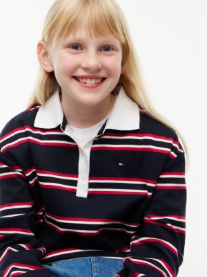 Детское поло Tommy Hilfiger Striped Long-Sleeve Interlock Polo, цвет: Тёмно-синий разноцветный — фото 3