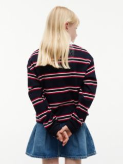 Kids' Striped Long-Sleeve Interlock Polo — Navy Blue Multi 4