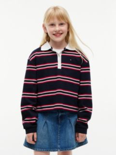 Kids' Striped Long-Sleeve Interlock Polo — Navy Blue Multi 1