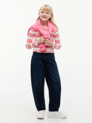Детский топ Tommy Hilfiger Striped Lettuce-Trim Top, цвет: Розовый — фото 2
