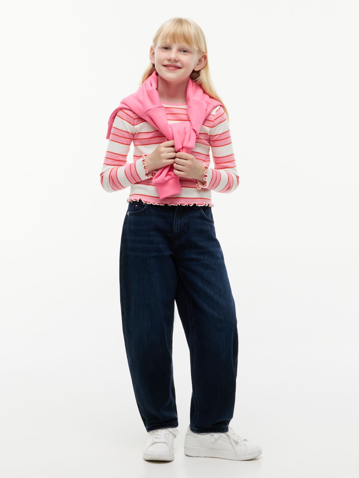 Kids' Striped Lettuce-Trim Top — Jasmine Pink