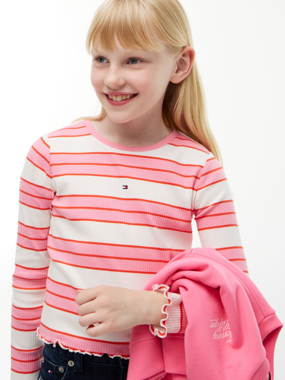 Kids' Striped Lettuce-Trim Top — Jasmine Pink