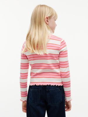 Детский топ Tommy Hilfiger Striped Lettuce-Trim Top, цвет: Розовый — фото 4