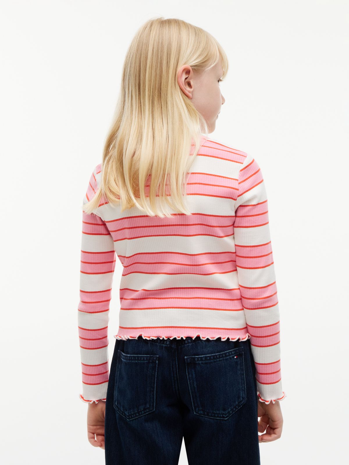 Kids' Striped Lettuce-Trim Top — Jasmine Pink