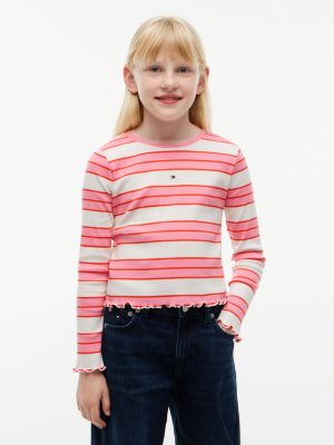 Kids' Striped Lettuce-Trim Top, Jasmine Pink