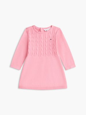 Babies' Cable Knit Sweater Dress, Jasmine Pink