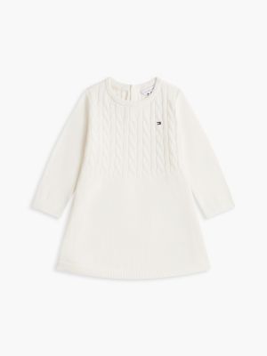 Babies' Cable Knit Sweater Dress, Ivory Silk