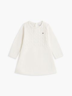 Babies' Cable Knit Sweater Dress — Ivory Silk 1