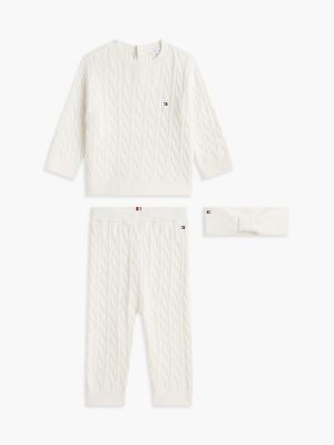 Babies' Cable Knit 3-Piece Gift Set, White