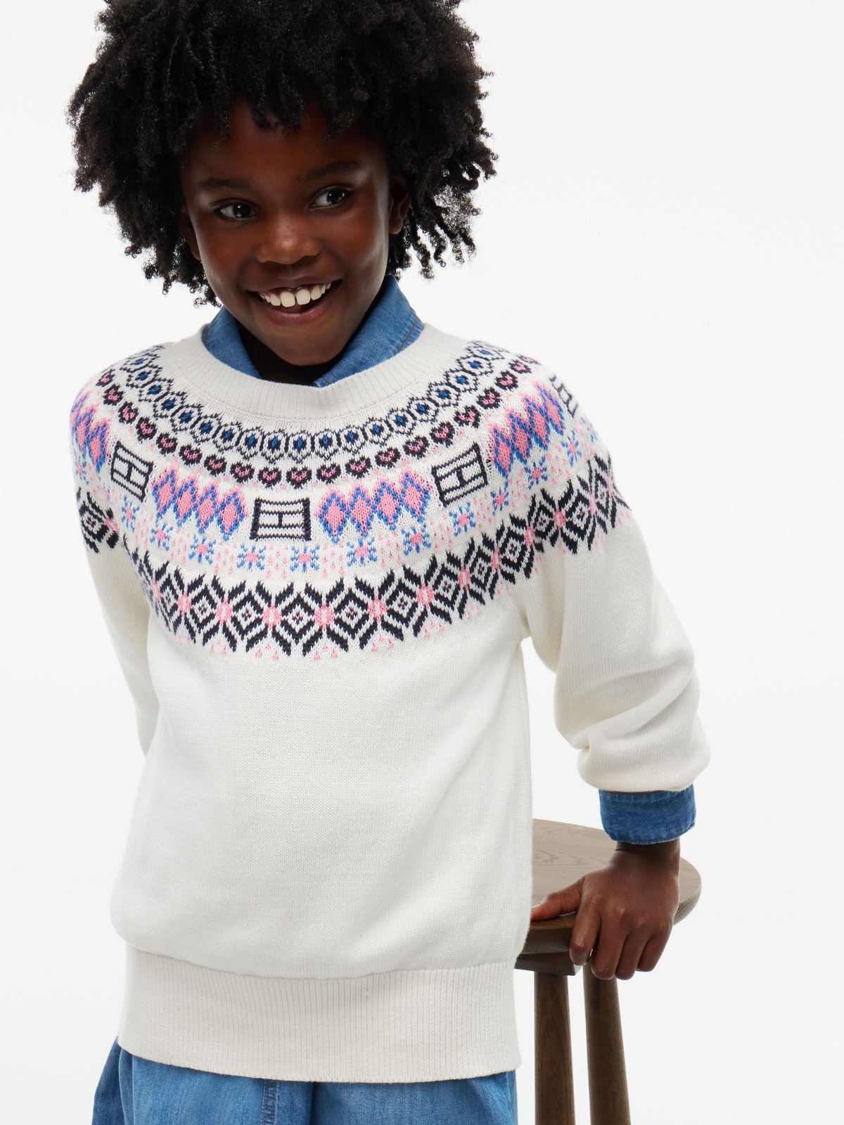 Kids' Fair Isle Sweater — White