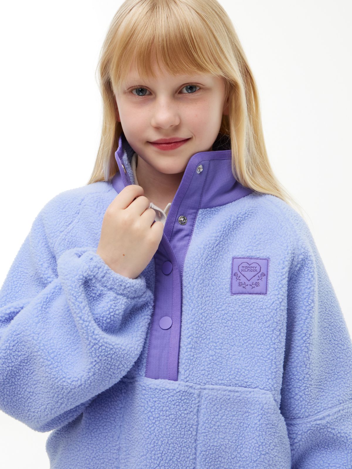 Kids' Sherpa Quarter-Snap Sweatshirt — Vintage Iris