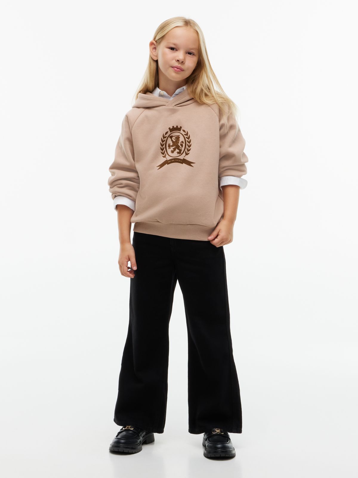 Kids' Tonal Crest Logo Hoodie — Malted Milk