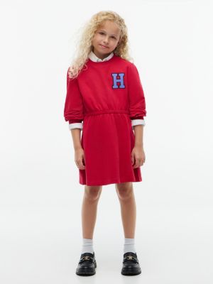 Kids' Varsity Logo Sweatshirt Dress, Ruby Rhubarb