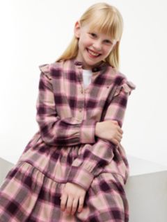 Kids' Check Ruffle Tiered Dress — Malted Milk 3