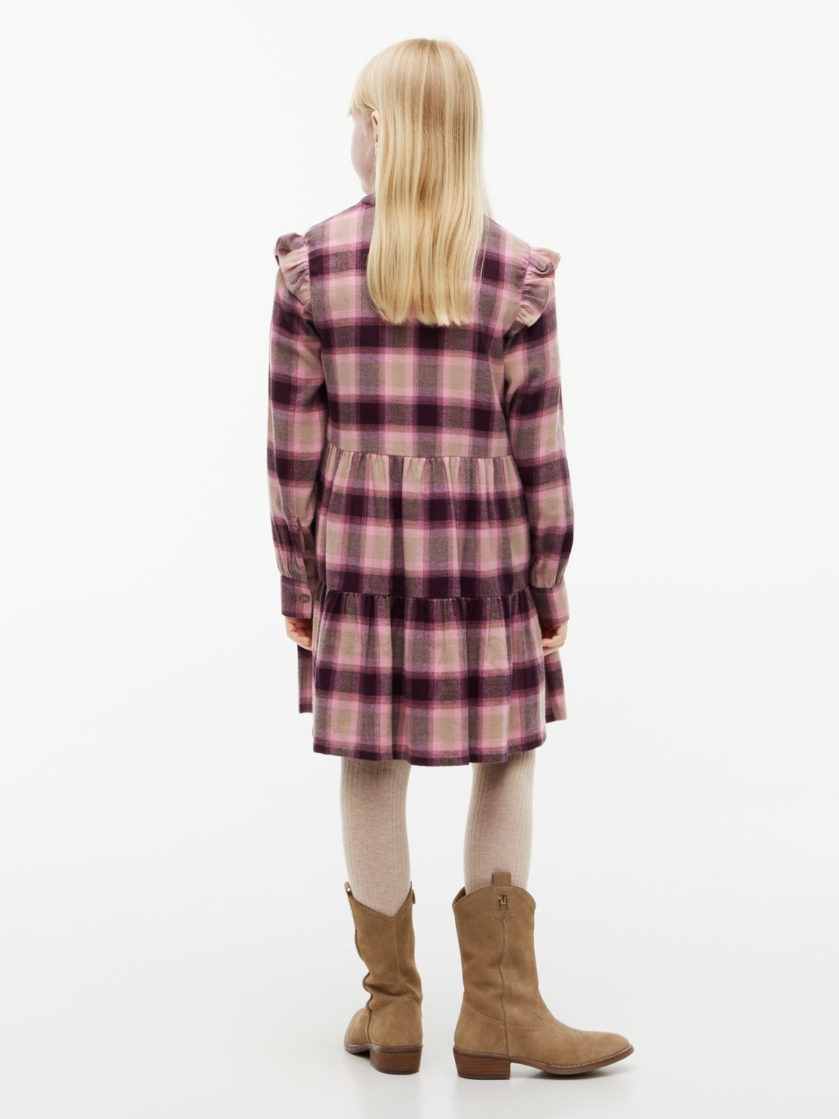Kids' Check Ruffle Tiered Dress — Malted Milk
