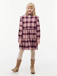 Kids' Check Ruffle Tiered Dress — Malted Milk 1