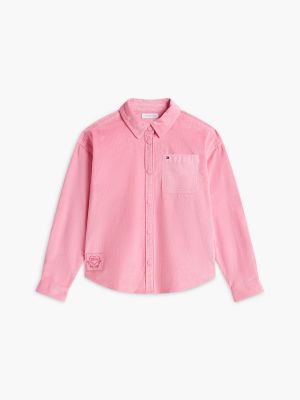 Детская рубашка Tommy Hilfiger Stretch Corduroy Overshirt, цвет: Розовый — фото 5