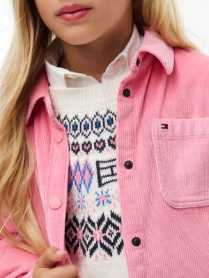 Детская рубашка Tommy Hilfiger Stretch Corduroy Overshirt, цвет: Розовый — фото 3