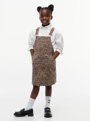 Kids' Leopard Denim Overall Dress, Leopard
