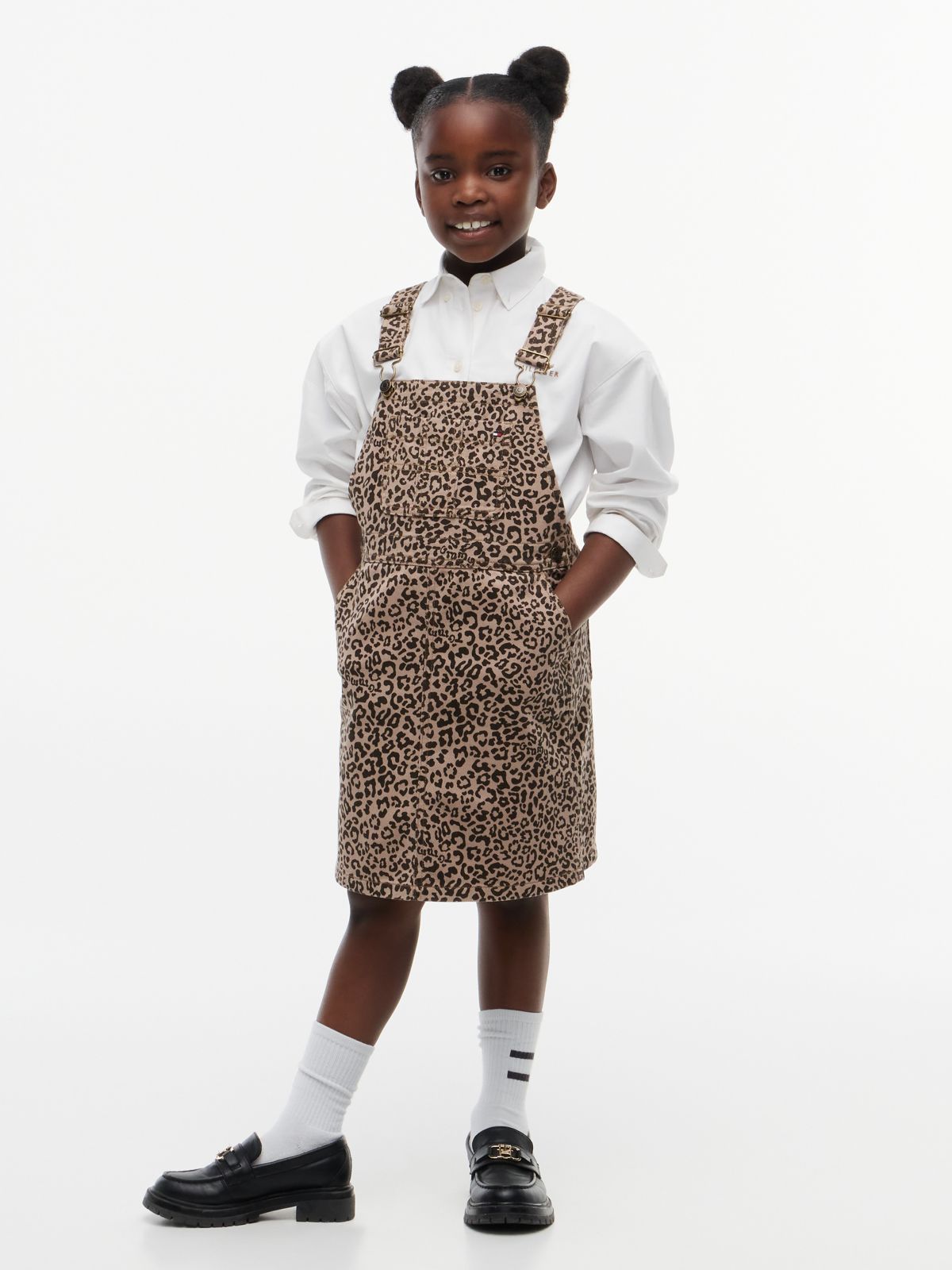 Kids' Leopard Denim Overall Dress — Leopard