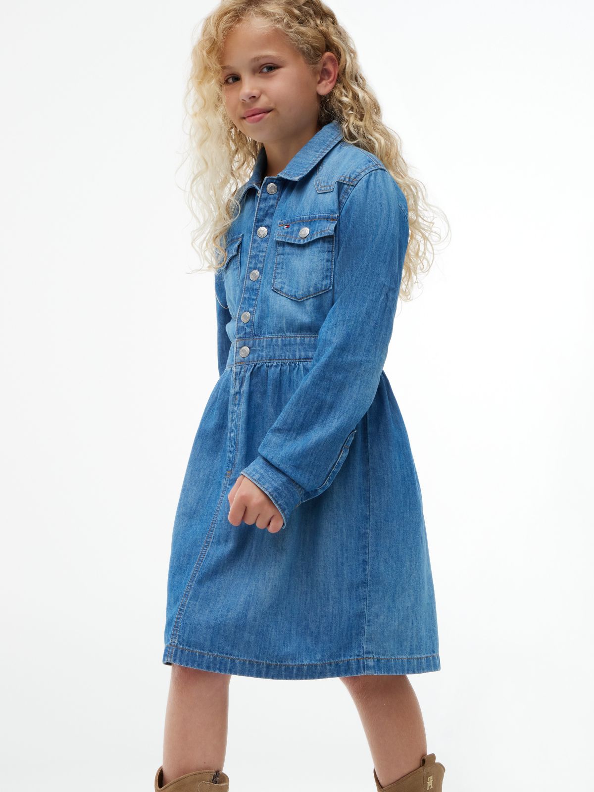 Kids' Denim Western Dress — Med Wash