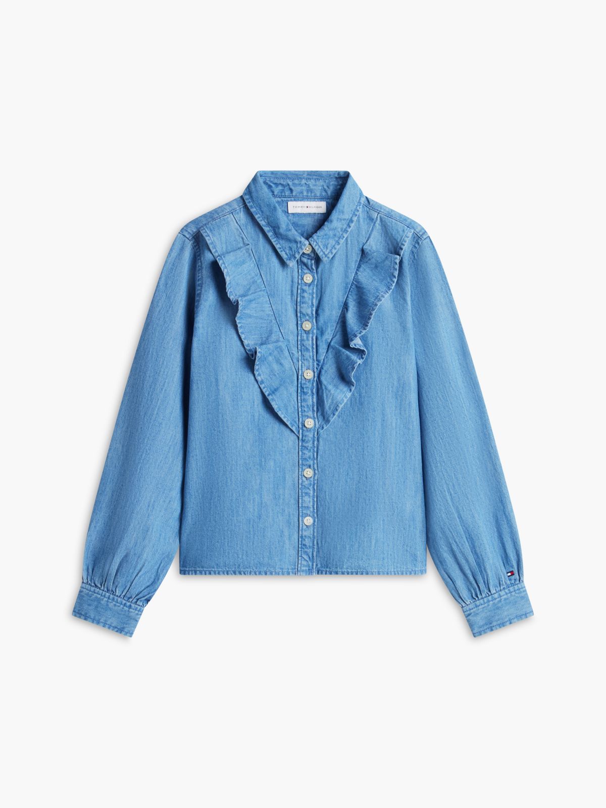 Kids' Denim Ruffle Blouse — Med Wash
