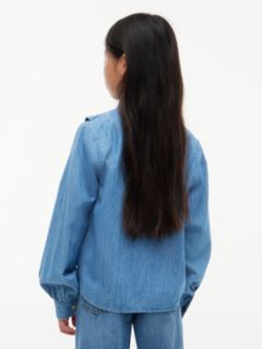 Kids' Denim Ruffle Blouse — Med Wash 4