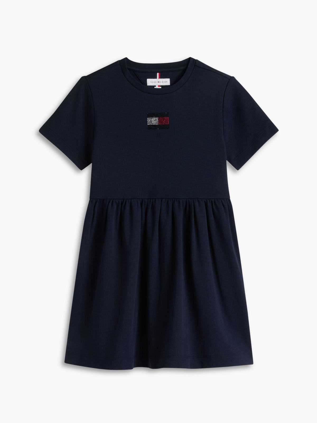 Kids' Rhinestone Flag Interlock Dress — Navy Blue