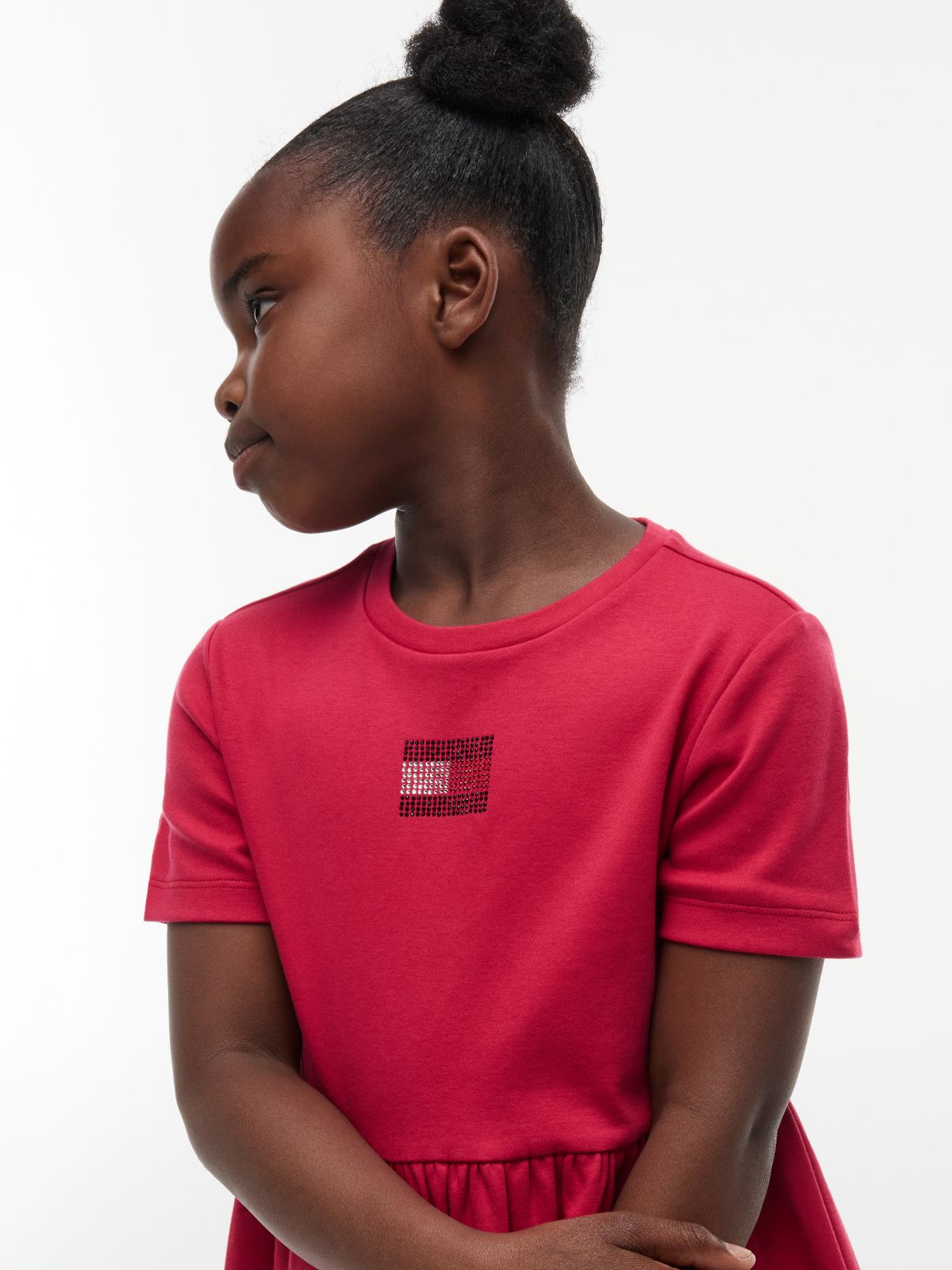 Kids' Rhinestone Flag Interlock Dress — Ruby Rhubarb