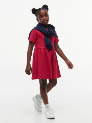 Kids' Rhinestone Flag Interlock Dress, Ruby Rhubarb