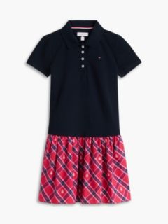 Kids' Mixed Media Stretch Polo Dress — Navy Blue 5